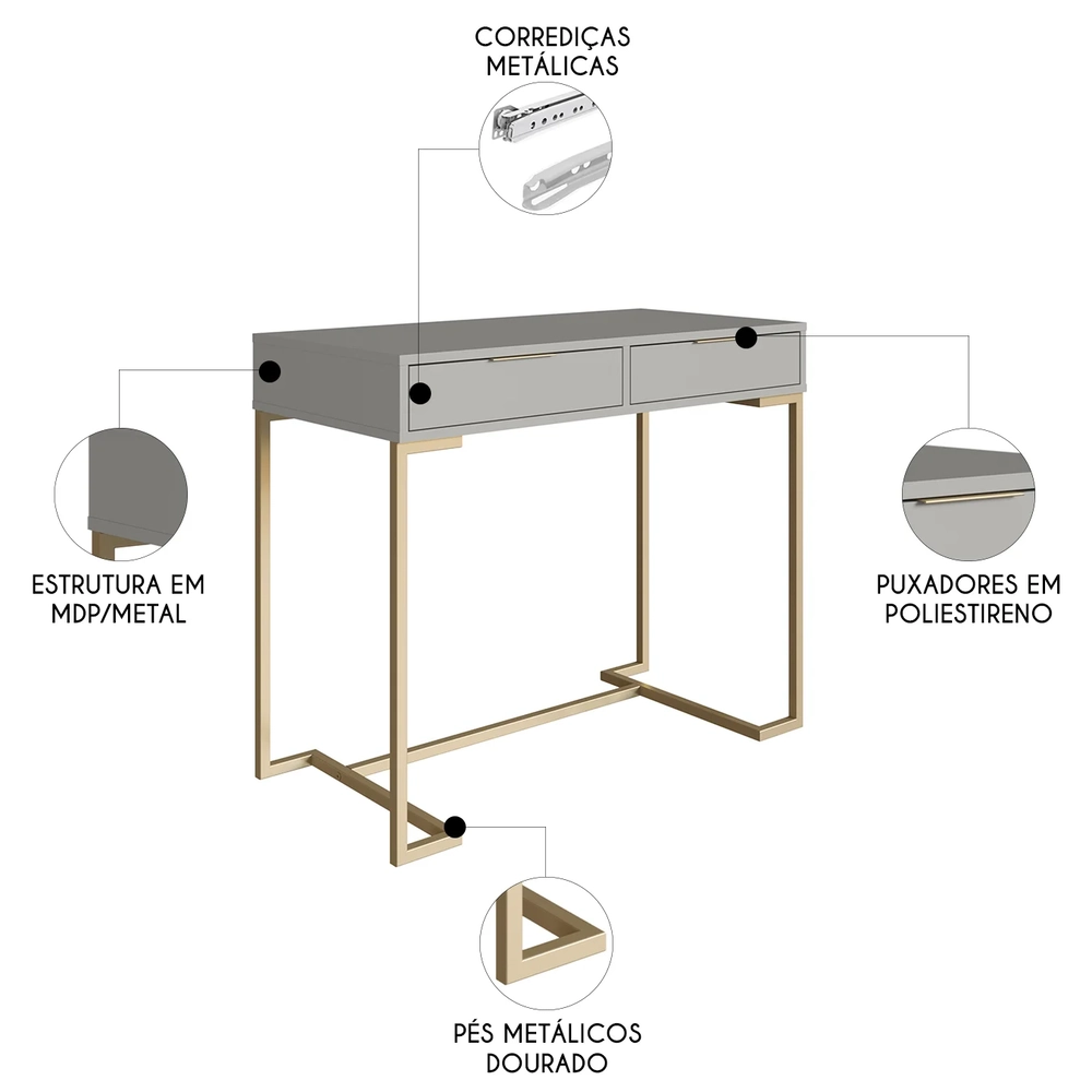 Penteadeira Escrivaninha Industrial 2 Gavetas Kate Arenas Z54 - Mpozenato