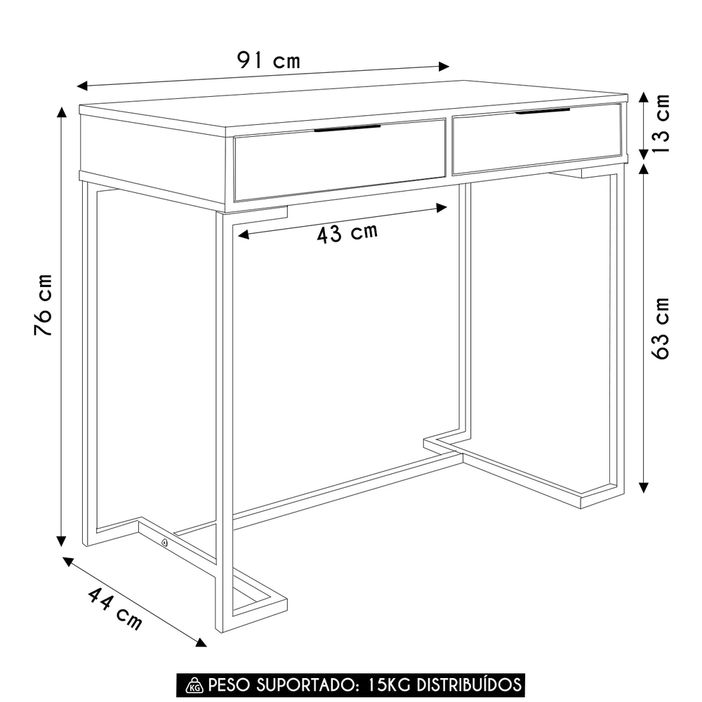 Penteadeira Escrivaninha Industrial 2 Gavetas Kate Arenas Z54 - Mpozenato