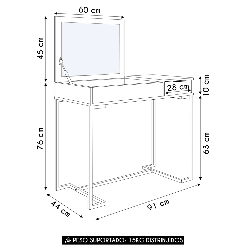 Penteadeira Escrivaninha Industrial com Espelho Dyana Arenas Z54 - Mpozenato