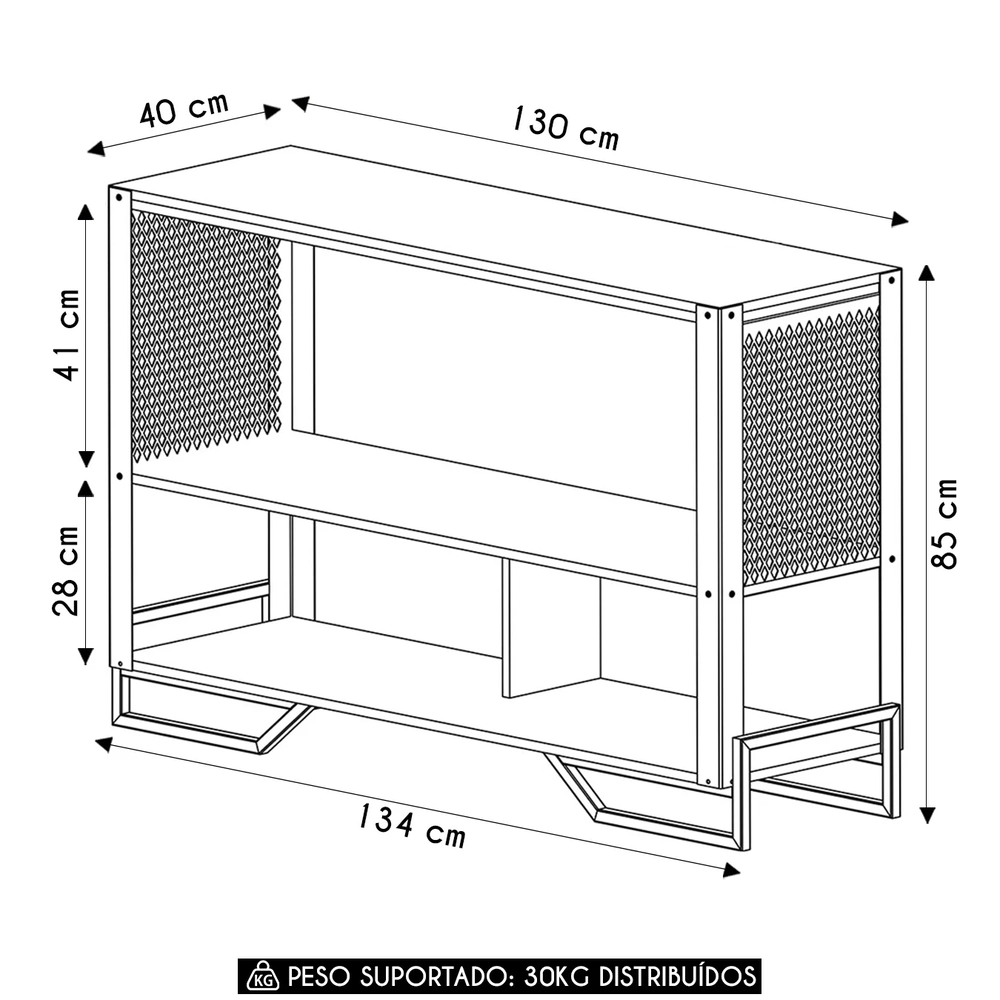 Aparador Industrial Sala de Estar 134cm Telado Rebu Mel Z54 - Mpozenato