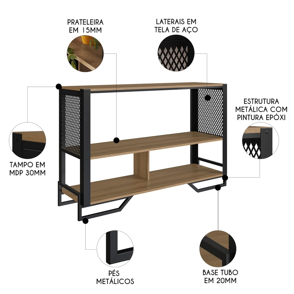 Aparador Industrial Sala de Estar 134cm Telado Rebu Mel Z54 - Mpozenato