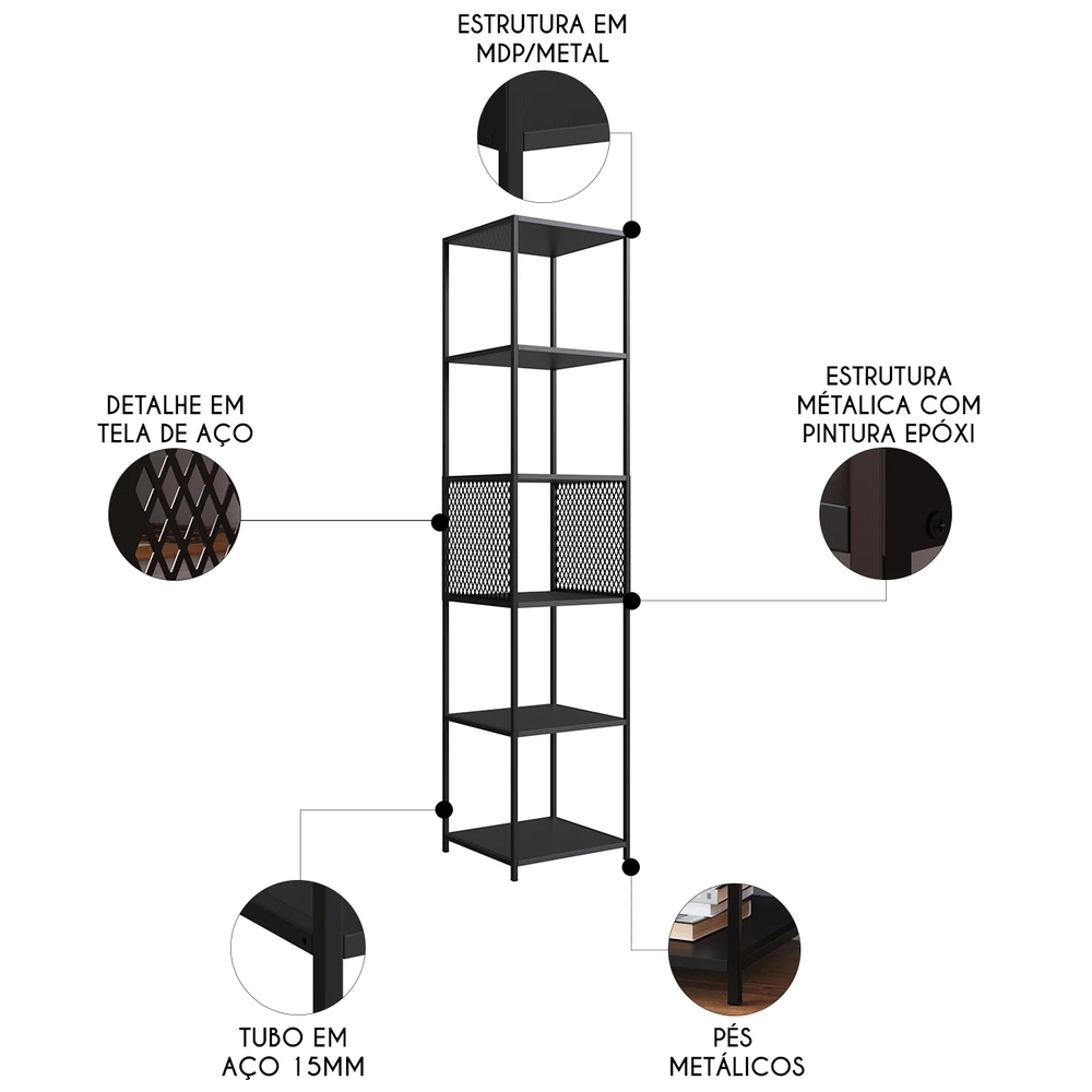 Estante Multiuso Industrial Alta com 4 Prateleiras Preto Z54 - Mpozenato