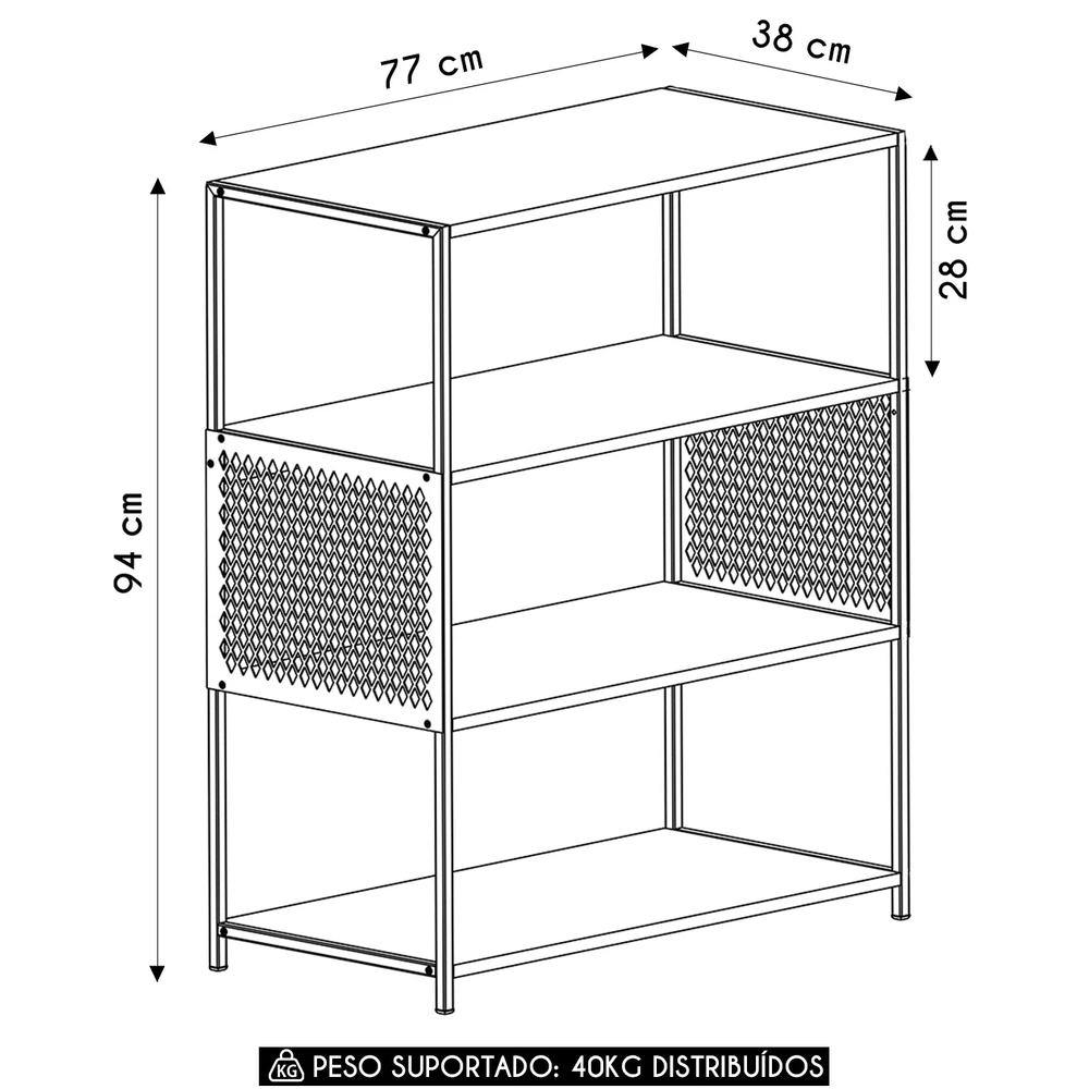 Estante Multiuso Industrial 77cm com Prateleiras Alure Mel Z54 - Mpozenato