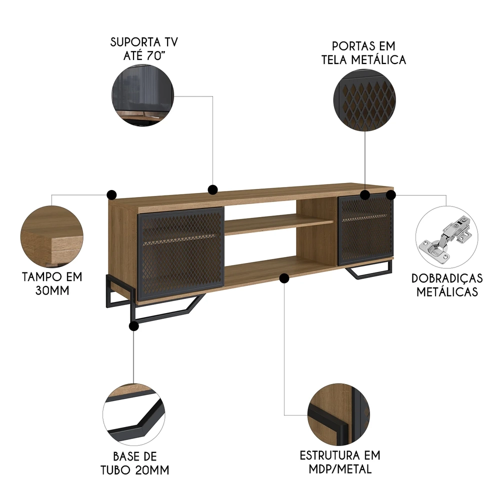 Rack Bancada Para TV 70 Pol Industrial Vesper Mel Z54       - Mpozenato