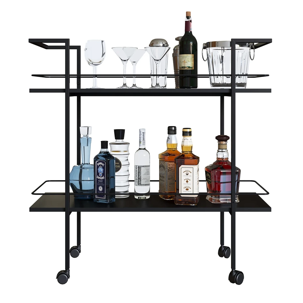 Carrinho Bar Industrial 2 Prateleiras 90cm Artho Preto Z54 - Mpozenato