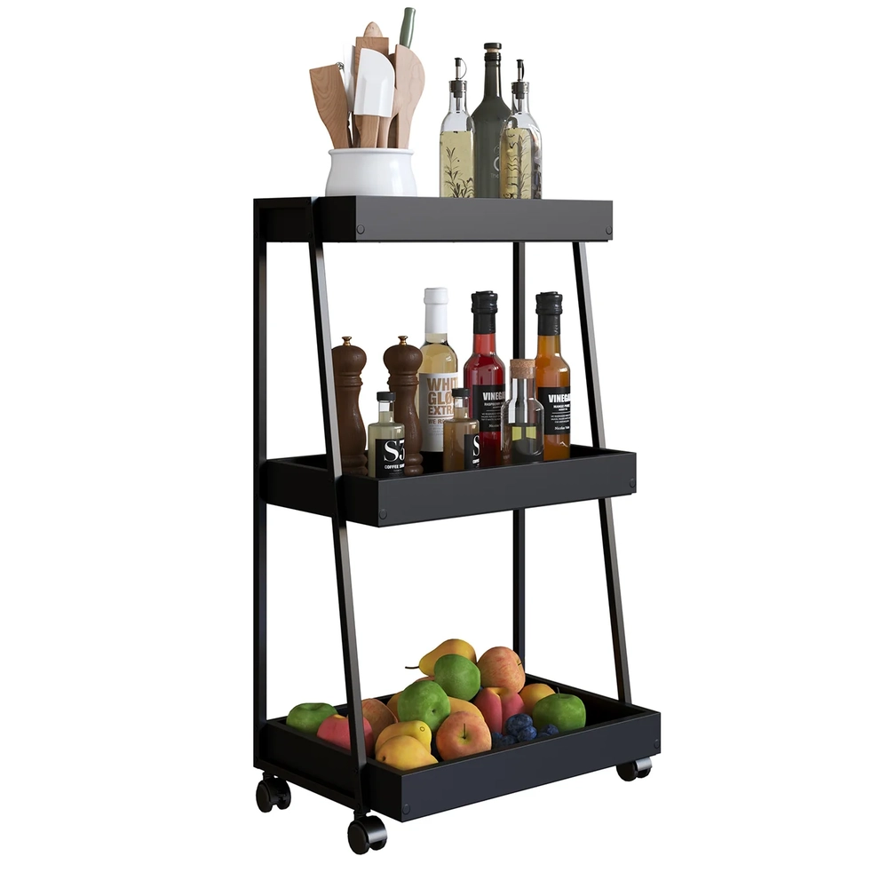 Carrinho Organizador Fruteira Industrial Multiuso Lino Preto Z54 - Mpozenato