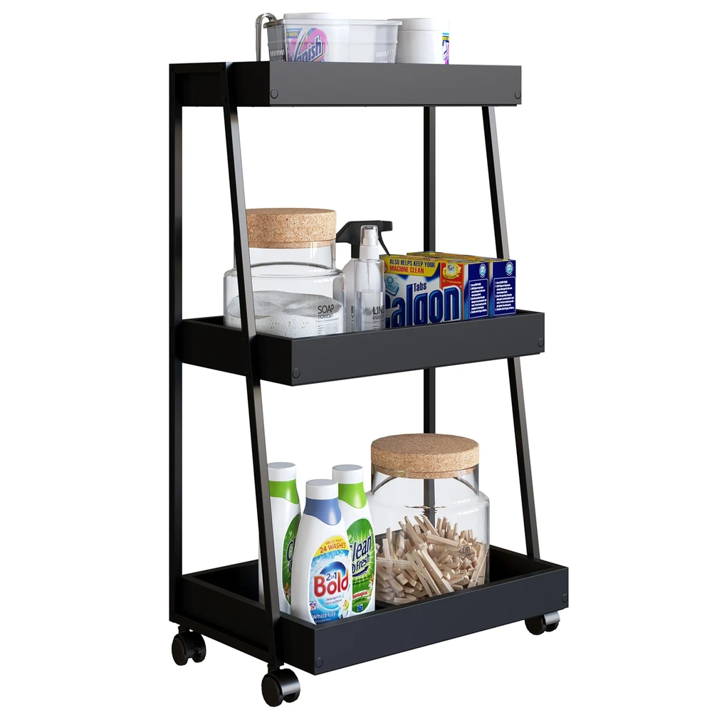 Carrinho Organizador Fruteira Industrial Multiuso Lino Preto Z54 - Mpozenato