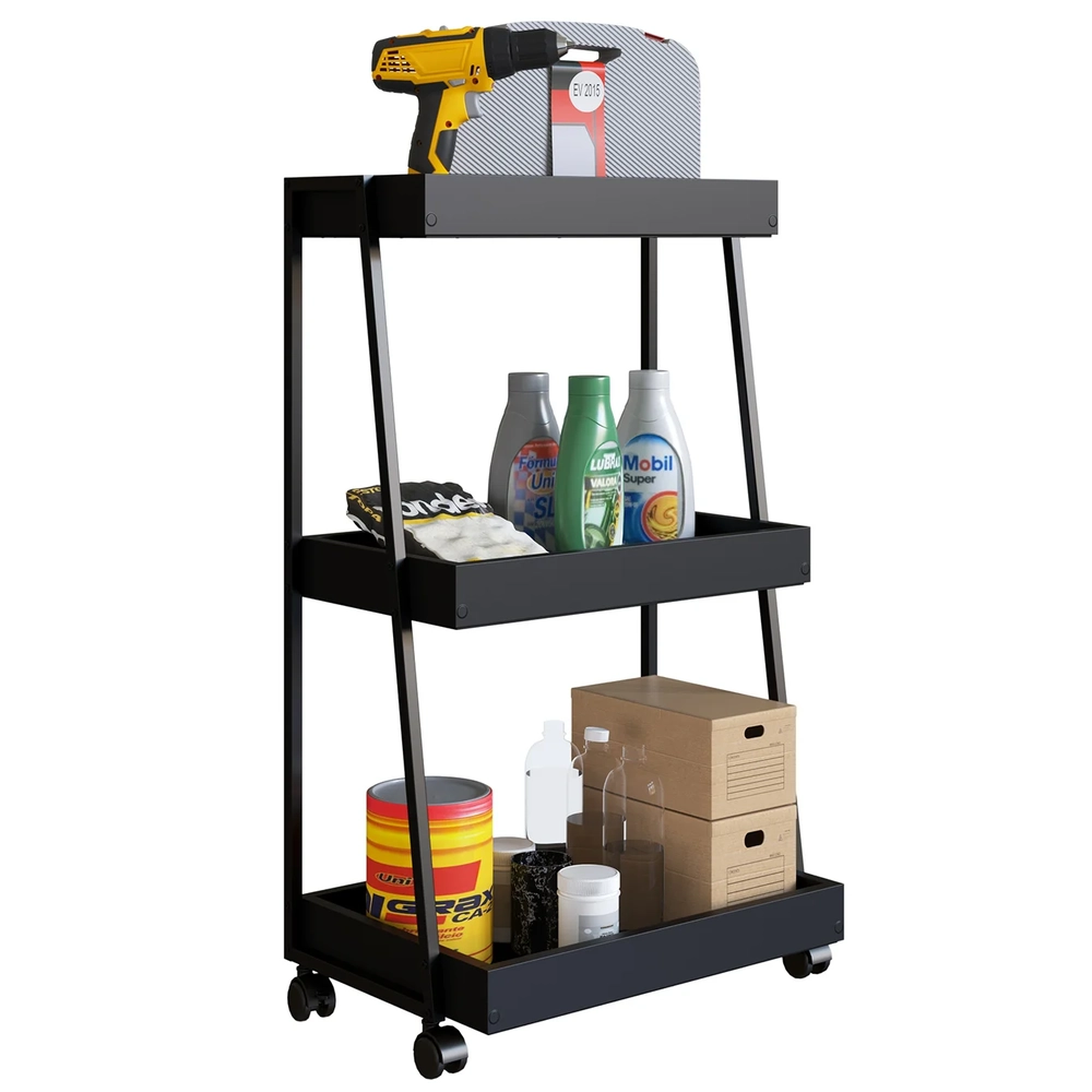 Carrinho Organizador Fruteira Industrial Multiuso Lino Preto Z54 - Mpozenato