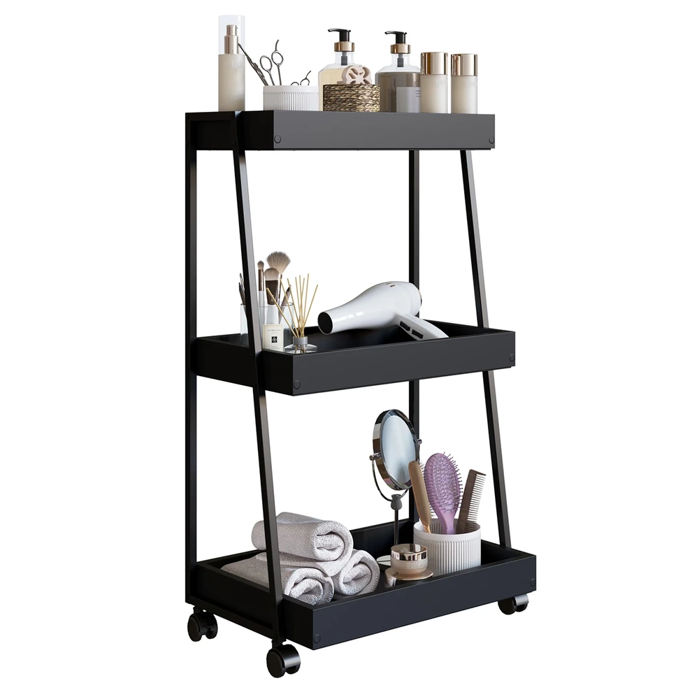 Carrinho Organizador Fruteira Industrial Multiuso Lino Preto Z54 - Mpozenato