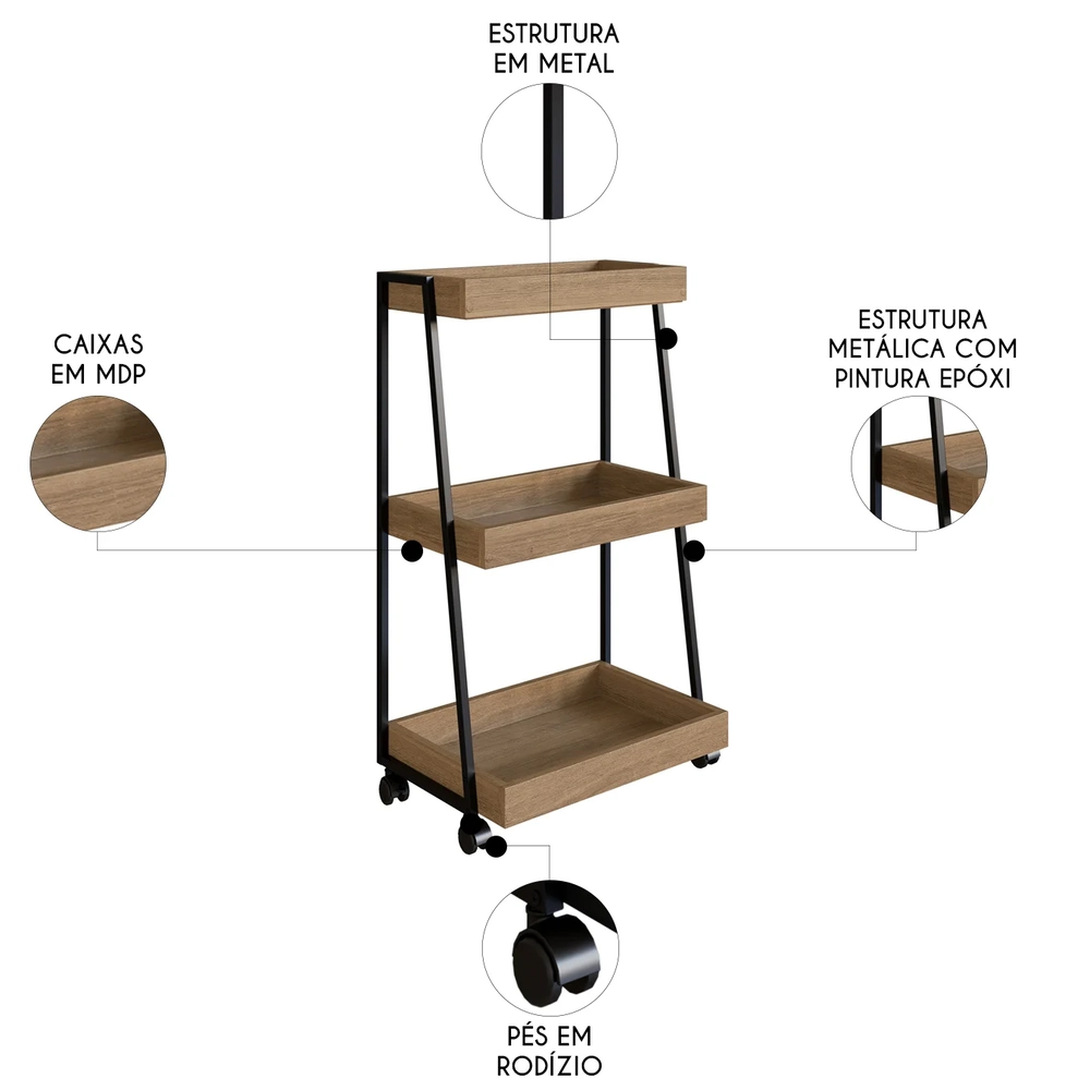Carrinho Organizador Fruteira Industrial Multiuso Lino Mel Z54 - Mpozenato