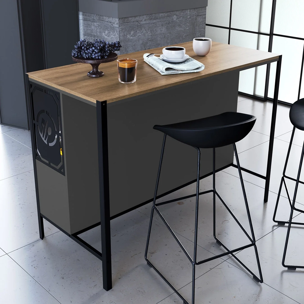 Mesa Bancada Gourmet Ilha Industrial Glenda Mel/Grafite Z54 - Mpozenato