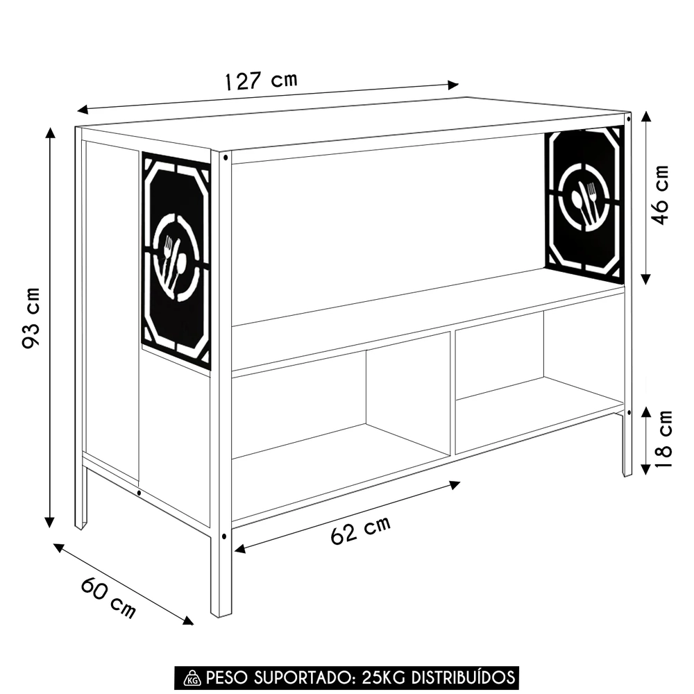 Mesa Bancada Gourmet Ilha Industrial Glenda Mel/Grafite Z54 - Mpozenato