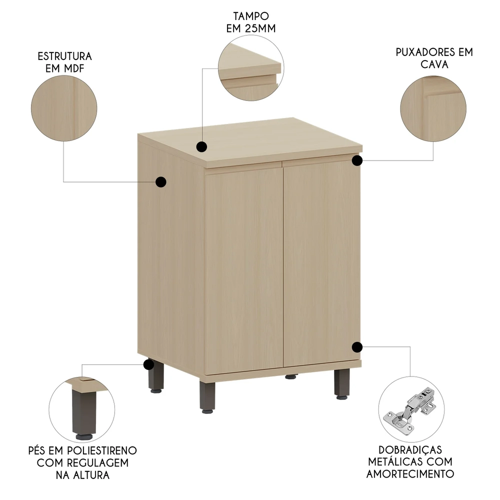 Balcão de Cozinha Tampo 60cm 2 Portas Pierre Carvalho L01 - Mpozenato