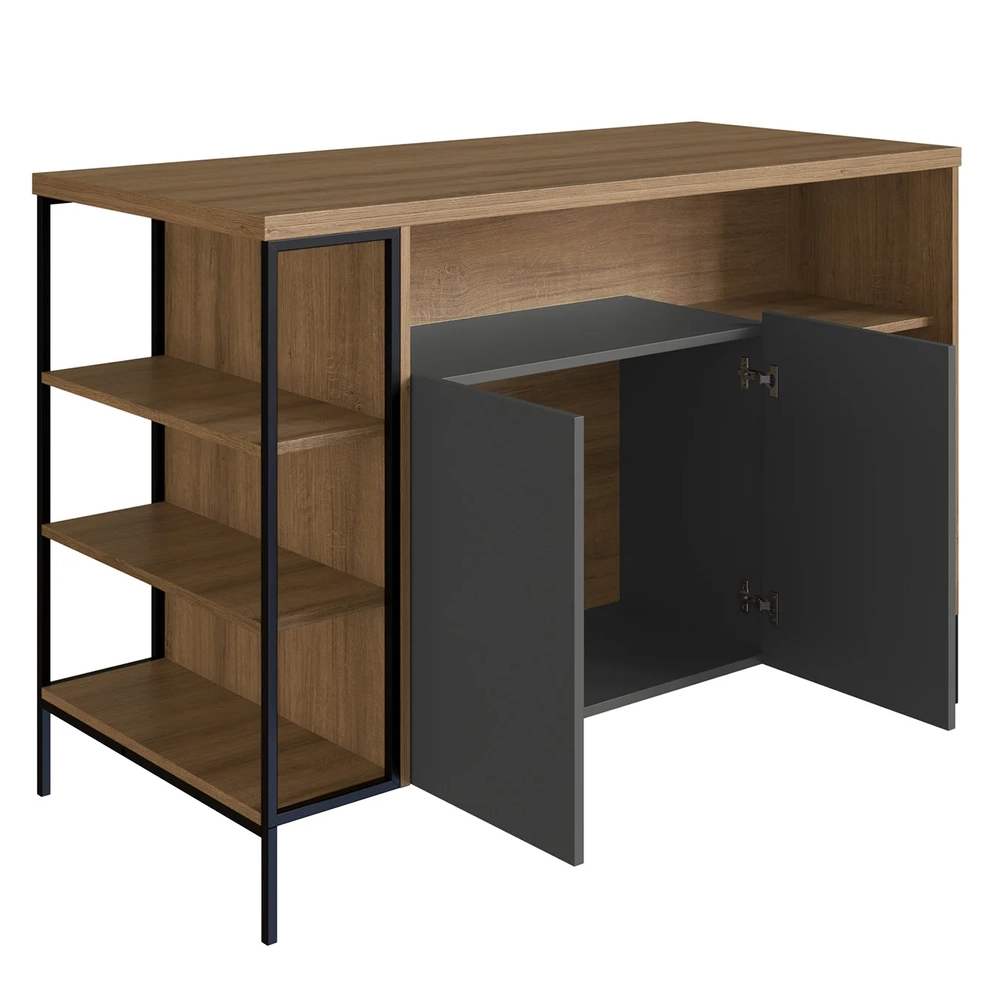 Mesa Bancada Ilha Industrial 2 Portas Jenny Mel/Grafite Z54 - Mpozenato