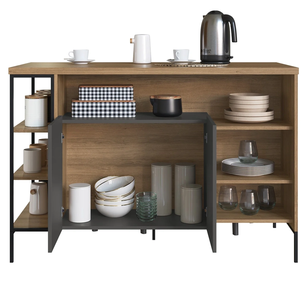 Mesa Bancada Ilha Industrial 2 Portas Jenny Mel/Grafite Z54 - Mpozenato