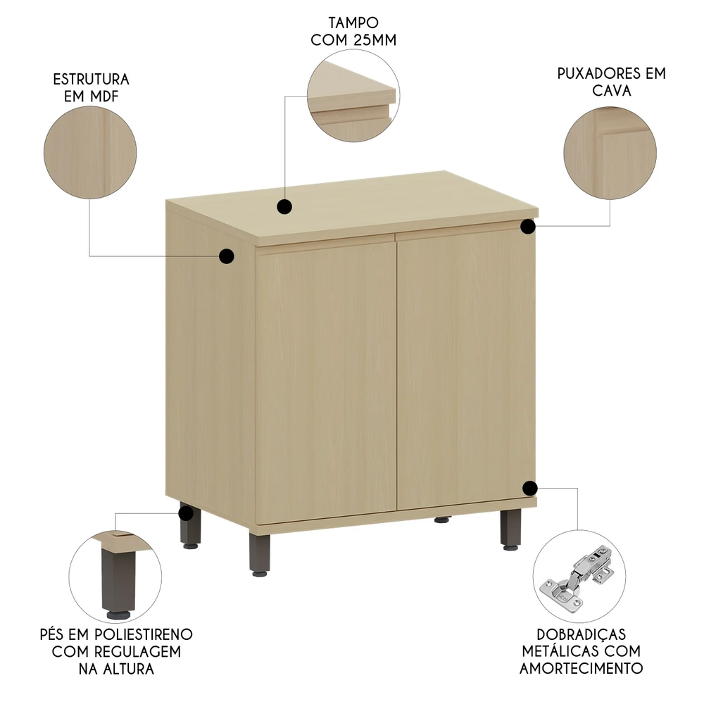 Balcão de Cozinha Tampo 80cm 2 Portas Pierre Carvalho L01 - Mpozenato