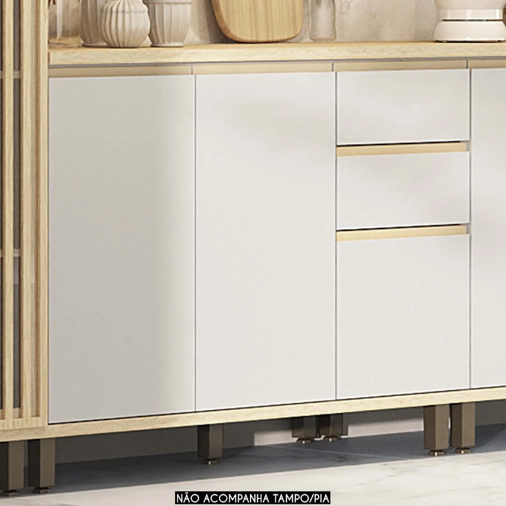 Balcão de Cozinha Para Pia 120cm Pierre Carvalho/Cinza L01 - Mpozenato