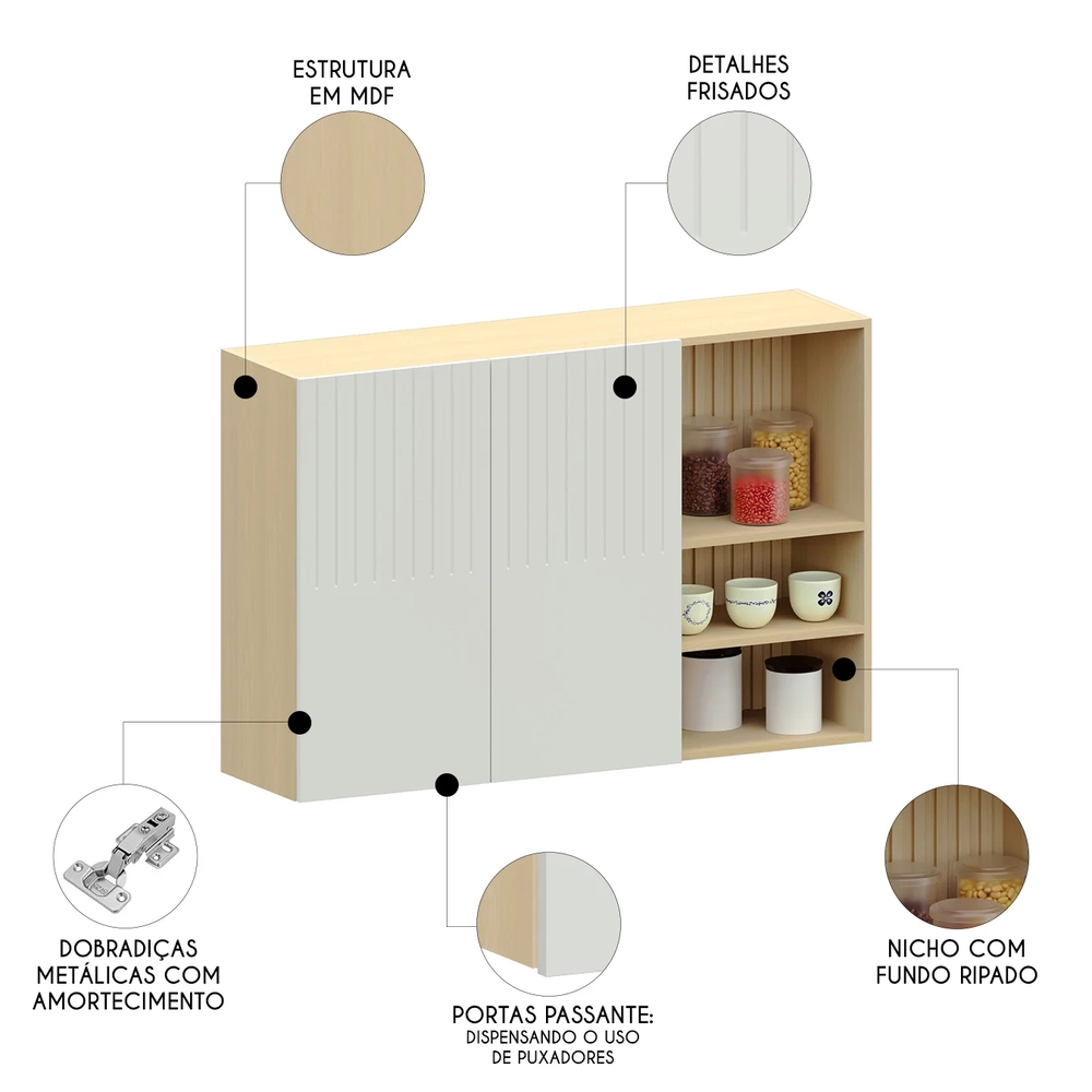 Armário de Cozinha 120cm 2 Portas Pierre Carvalho/Cinza L01 - Mpozenato