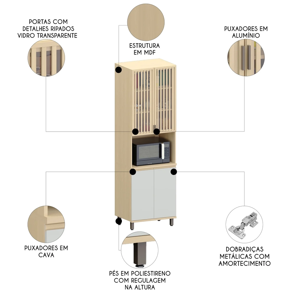 Paneleiro de Cozinha Para Micro-ondas Pierre Carvalho/Cinza L01 - Mpozenato
