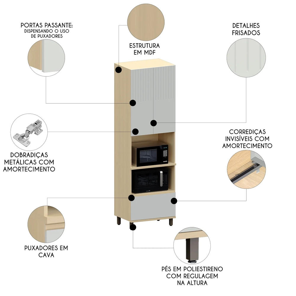 Paneleiro Cozinha Torre Quente 70cm Pierre Carvalho/Cinza L01 - Mpozenato