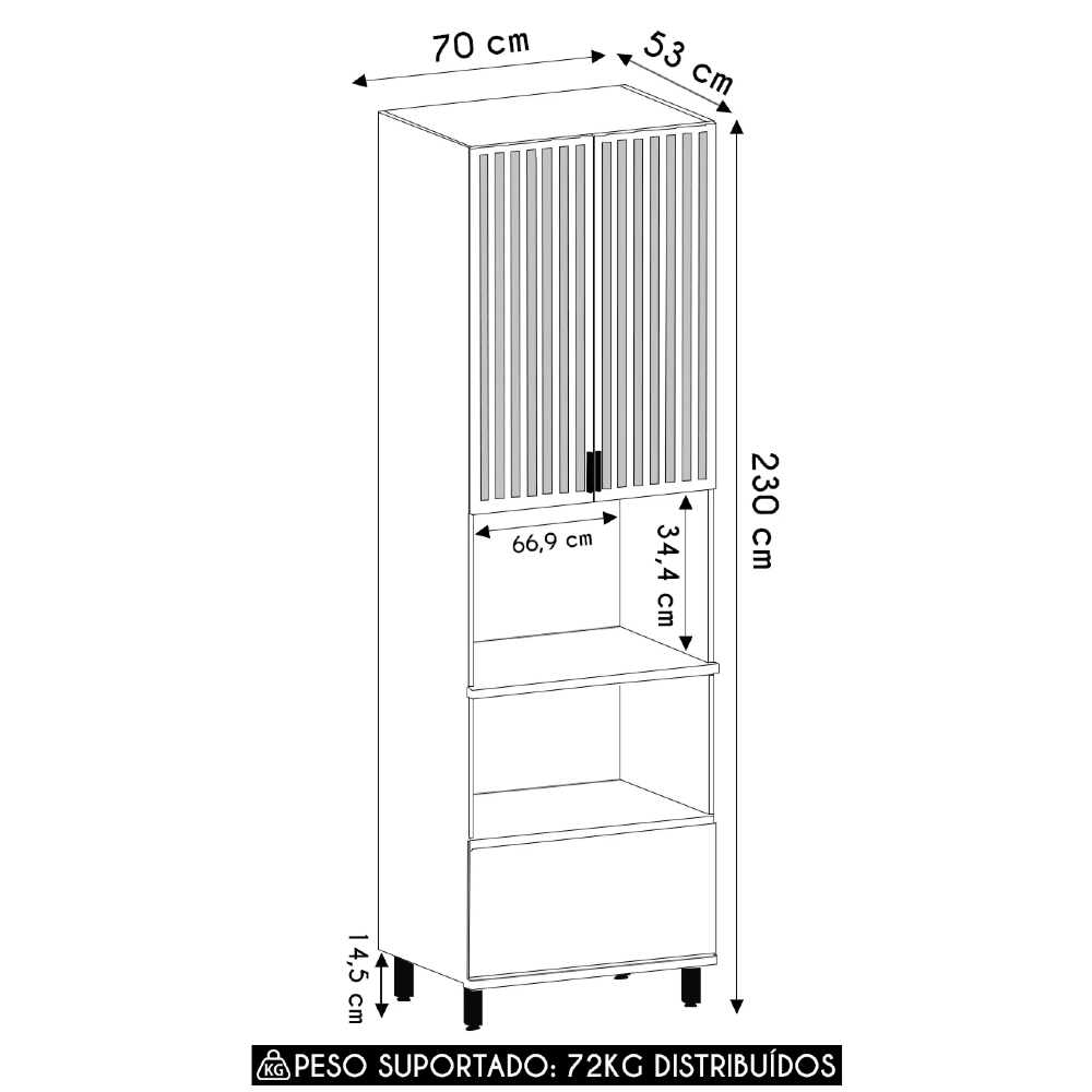 Paneleiro Cozinha Torre Quente Ripado Pierre Carvalho/Cinza L01 - Mpozenato