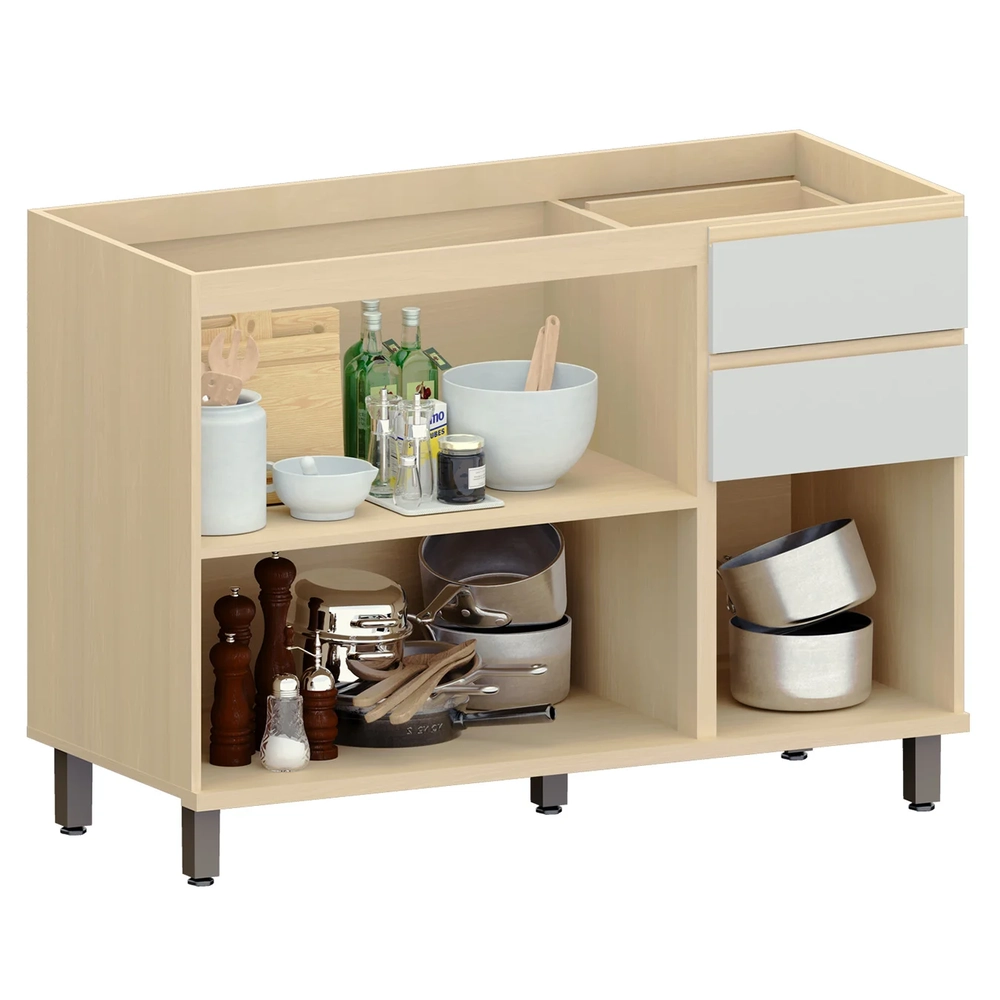 Balcão de Cozinha Com Pia Inox 120cm Pierre Carvalho/Cinza L01 - Mpozenato