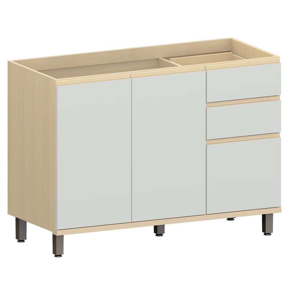 Balcão de Cozinha Com Pia Inox 120cm Pierre Carvalho/Cinza L01 - Mpozenato