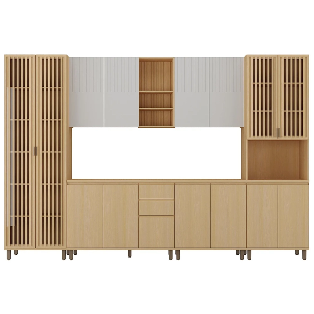 Armário de Cozinha 6 Peças CP01 e Tampo Pierre Carvalho/Cinza L01 - Mpozenato