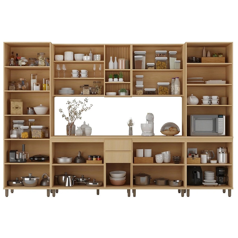 Armário de Cozinha 8 Peças CP01 Com Ilha Pierre Carvalho/Cinza L01 - Mpozenato