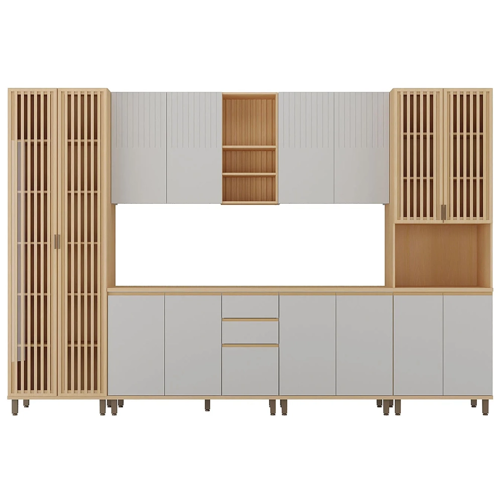 Armário de Cozinha 6 Peças CP02 e Tampo Pierre Carvalho/Cinza L01 - Mpozenato