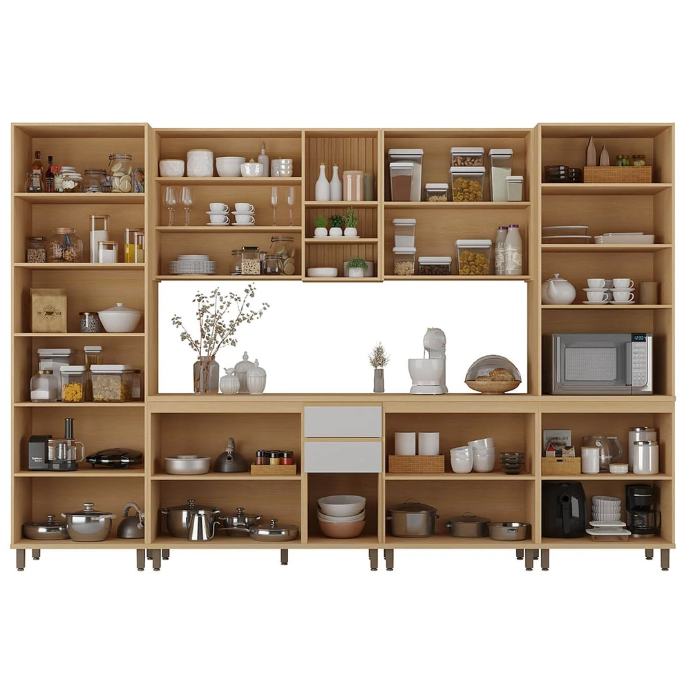 Armário de Cozinha 6 Peças CP02 e Tampo Pierre Carvalho/Cinza L01 - Mpozenato