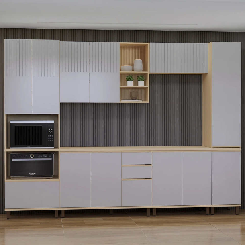 Armário de Cozinha 6 Peças CP04 e Tampo Pierre Carvalho/Cinza L01 - Mpozenato
