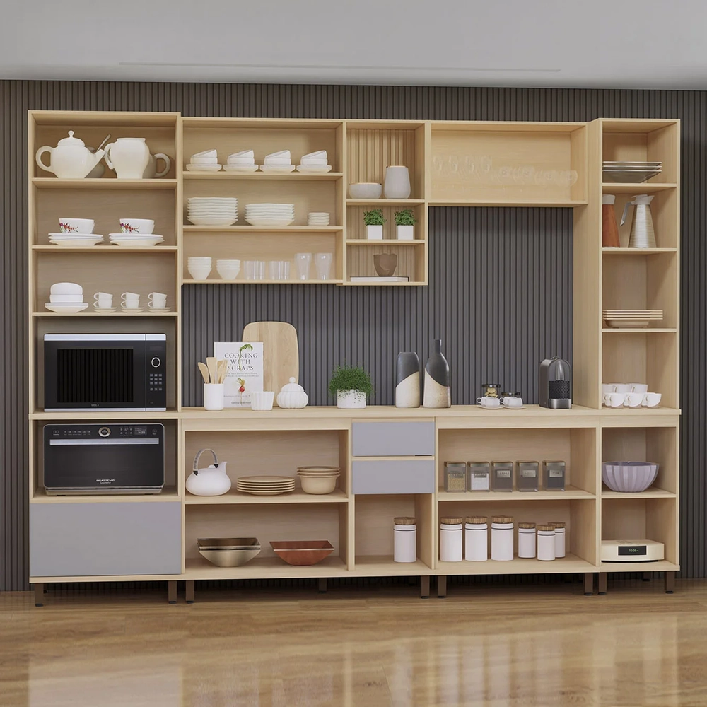 Armário de Cozinha 6 Peças CP04 e Tampo Pierre Carvalho/Cinza L01 - Mpozenato