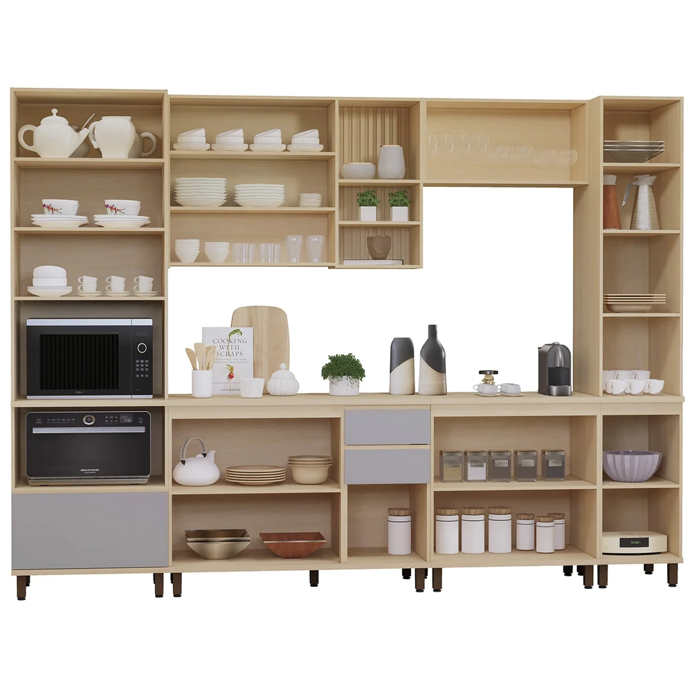 Armário de Cozinha 6 Peças CP04 e Tampo Pierre Carvalho/Cinza L01 - Mpozenato