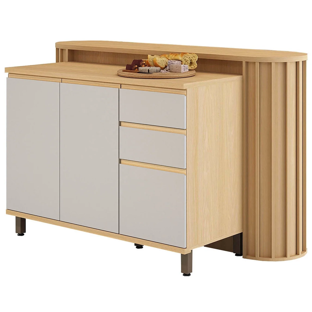 Armário de Cozinha 8 Peças CP04 Com Ilha Pierre Carvalho/Cinza L01 - Mpozenato