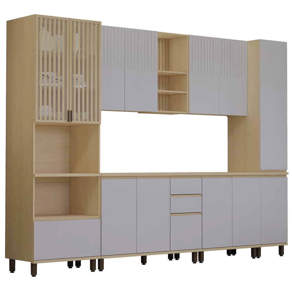 Armário de Cozinha 6 Peças CP05 e Tampo Pierre Carvalho/Cinza L01 - Mpozenato