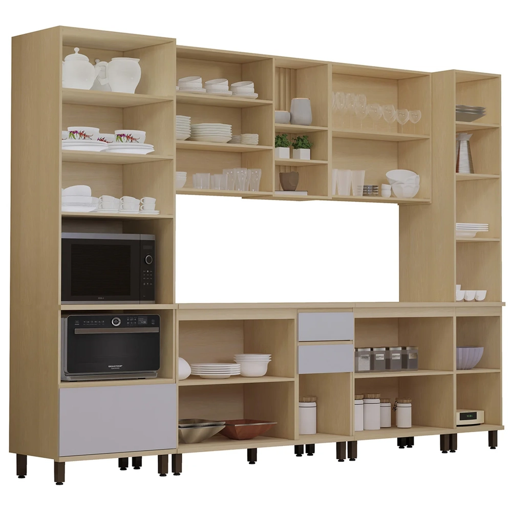 Armário de Cozinha 6 Peças CP05 e Tampo Pierre Carvalho/Cinza L01 - Mpozenato