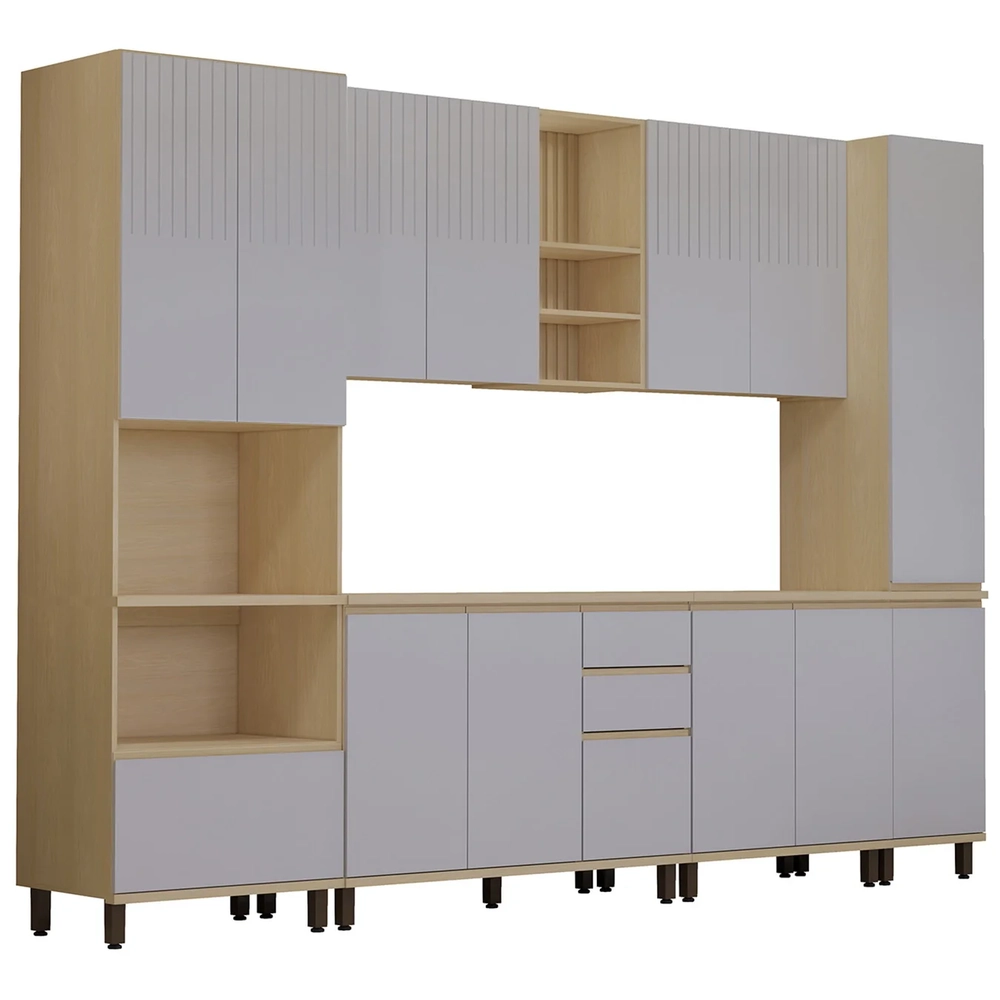 Armário de Cozinha 6 Peças CP06 e Tampo Pierre Carvalho/Cinza L01 - Mpozenato