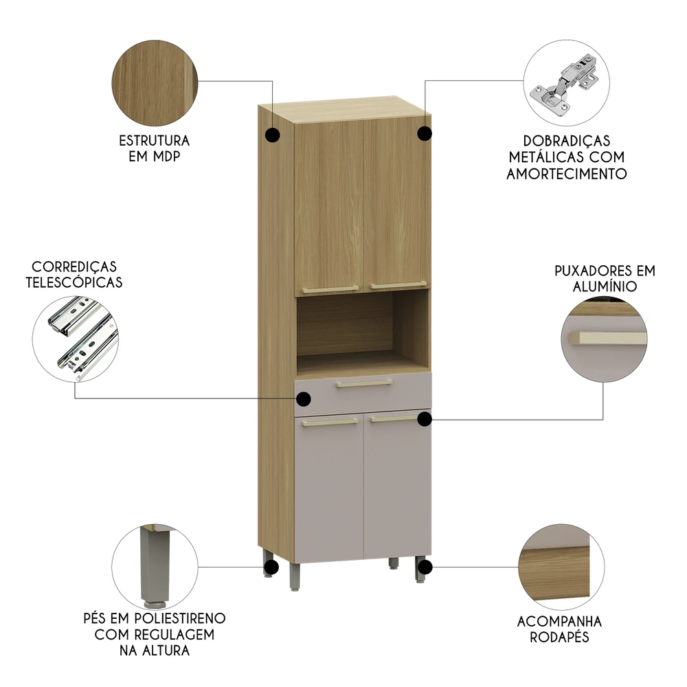Paneleiro Cozinha Para Micro-ondas Mirella Freijó/Cinammon L01 - Mpozenato