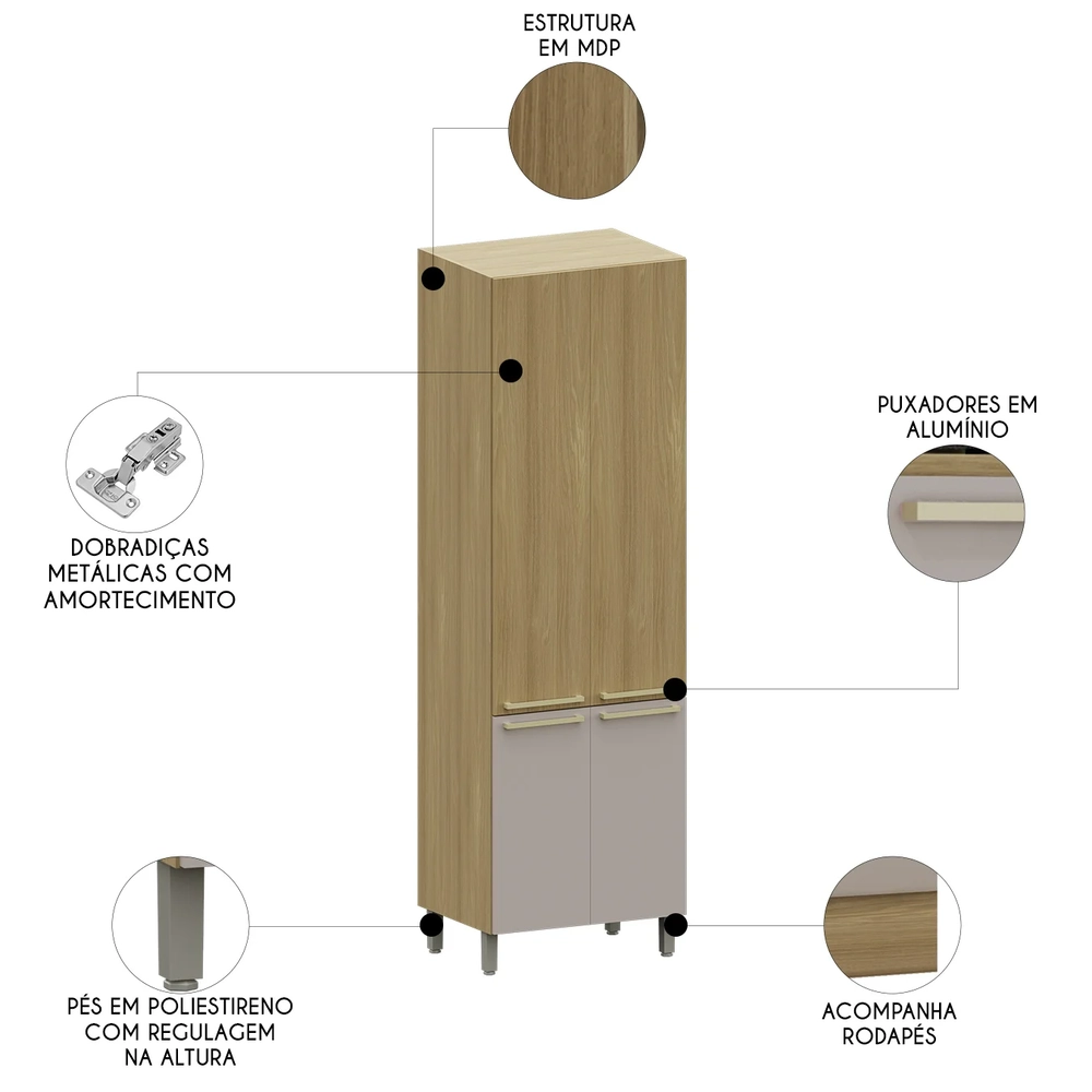 Paneleiro de Cozinha 4 Portas 70cm Mirella Freijó/Cinammon L01 - Mpozenato