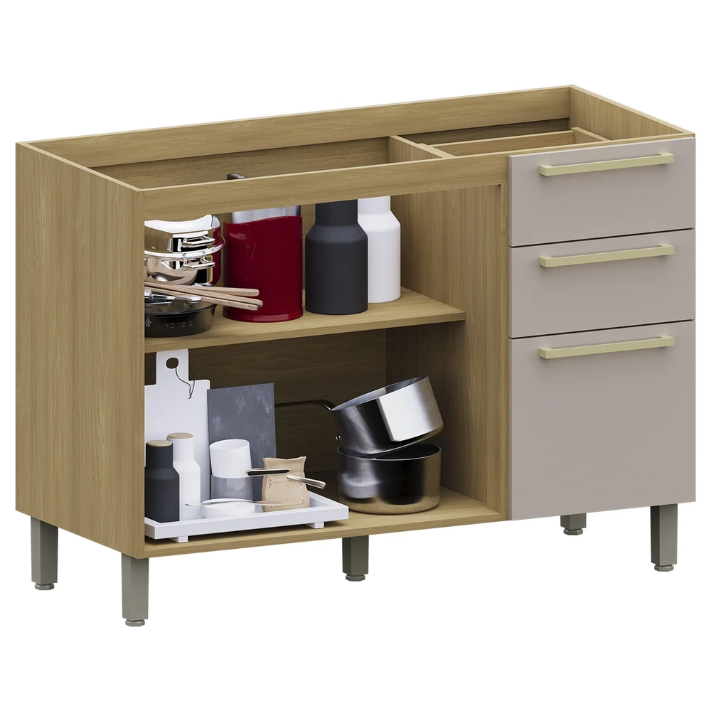 Balcão de Cozinha Para Pia 120cm Mirella Freijó/Cinammon L01 - Mpozenato