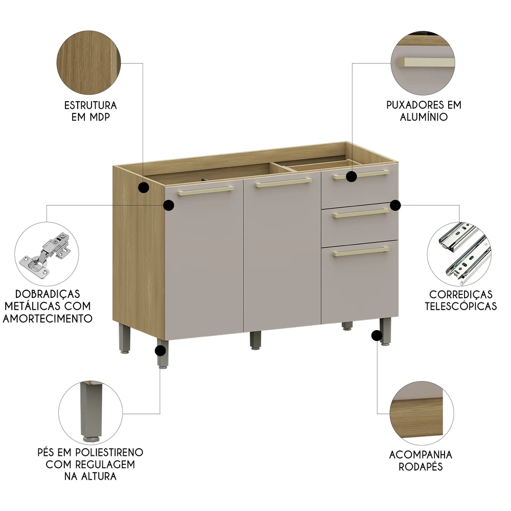 Balcão de Cozinha Para Pia 120cm Mirella Freijó/Cinammon L01 - Mpozenato