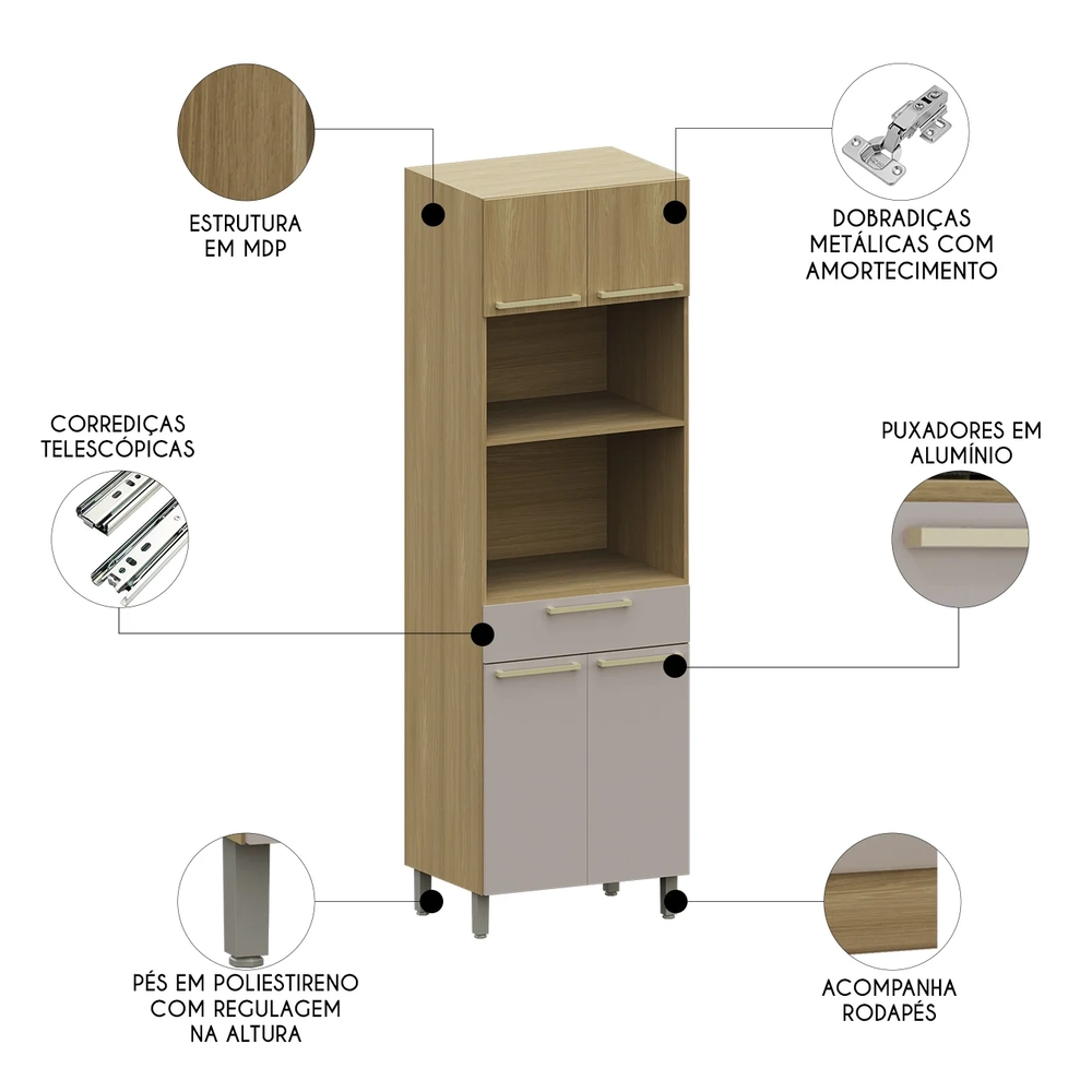 Paneleiro Cozinha Torre Quente 70cm Mirella Freijó/Cinammon L01 - Mpozenato