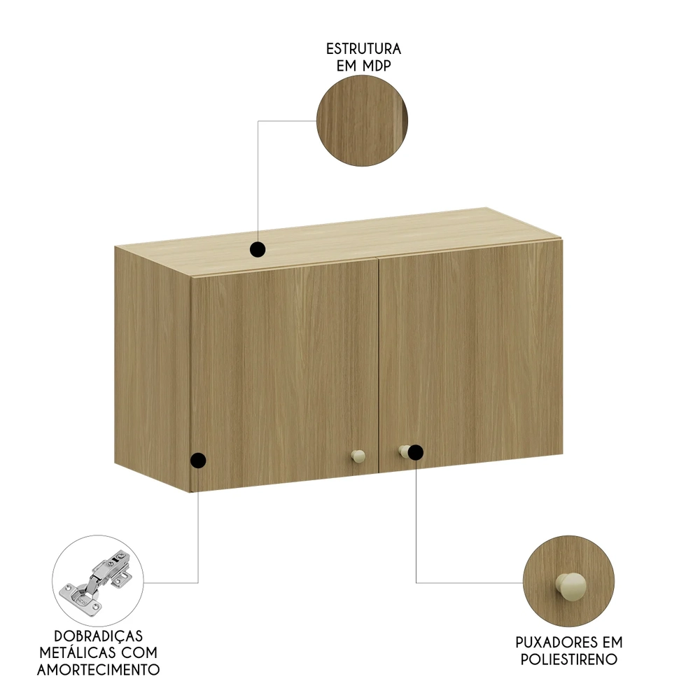 Armário de Cozinha Aéreo 80cm 2 Portas Mirella Freijó L01 - Mpozenato