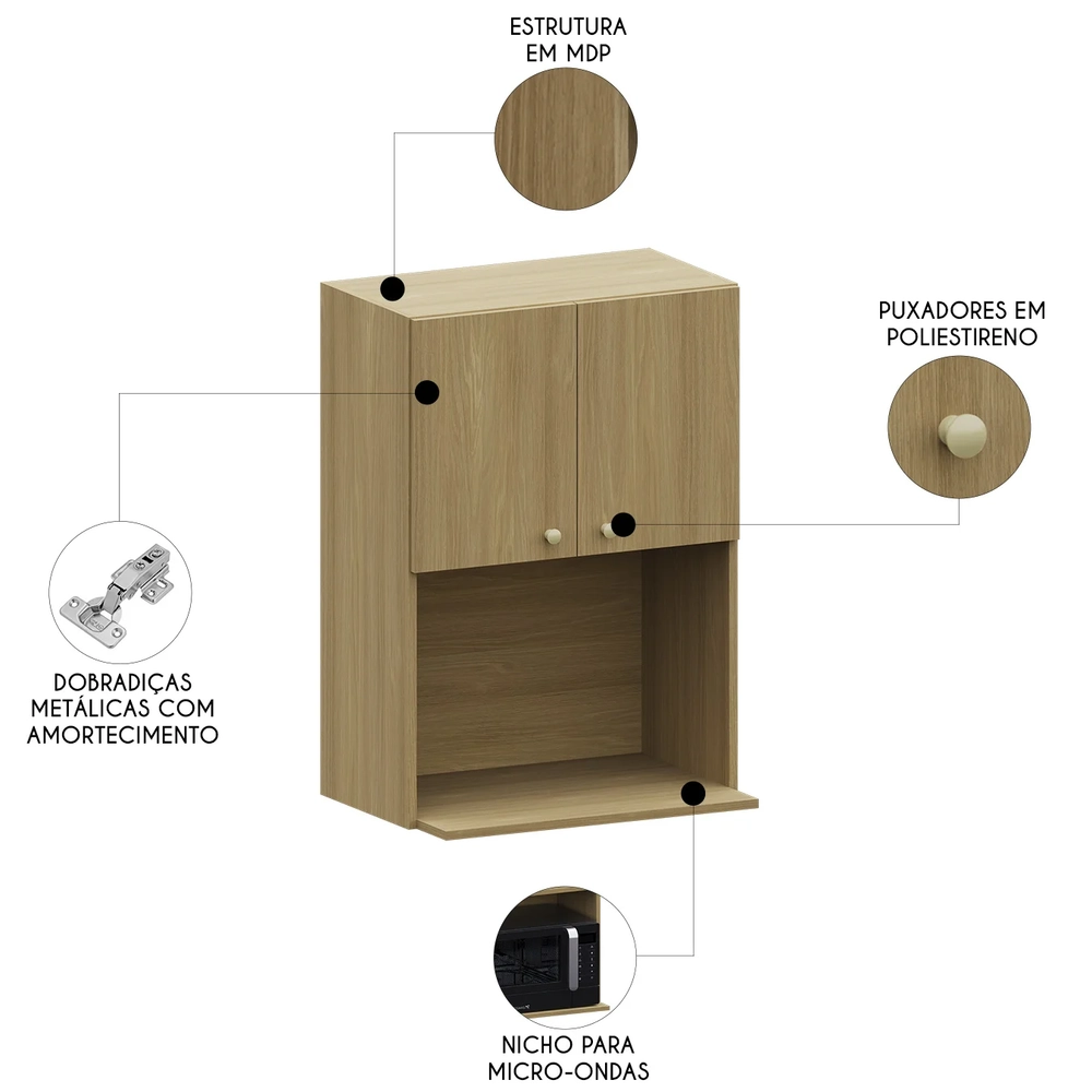 Armário de Cozinha 60cm Com Nicho Micro-ondas Mirella Freijó L01 - Mpozenato