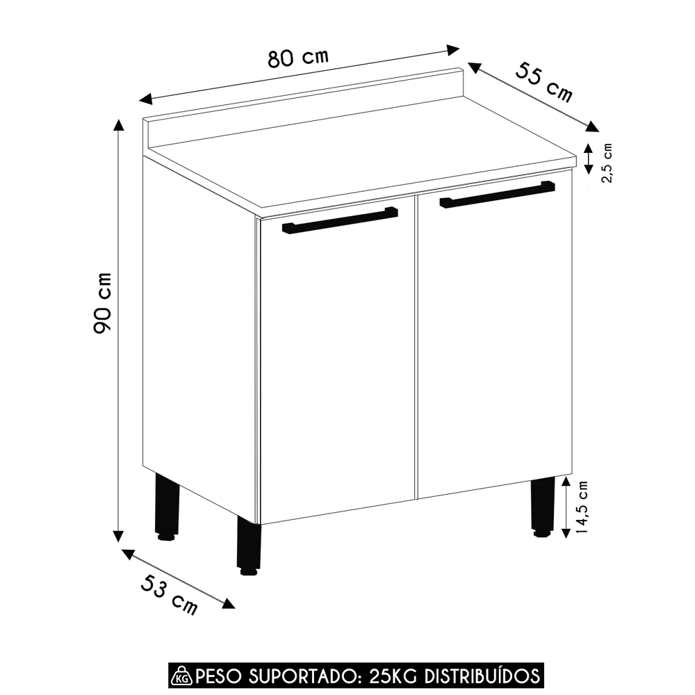 Balcão de Cozinha Com Tampo 80cm 2 Portas Mirella Freijó/Cinammon L01 - Mpozenato