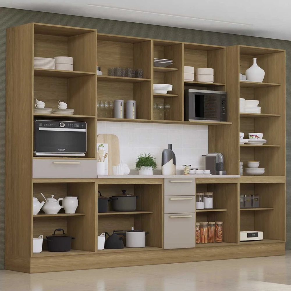 Armário Cozinha 6 Peças CP01 e Tampo Mirella Freijó/Cinammon L01 - Mpozenato