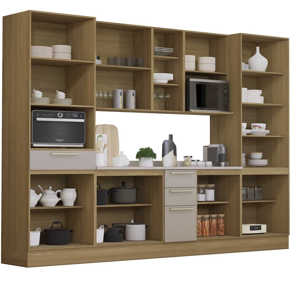 Armário Cozinha 6 Peças CP01 e Tampo Mirella Freijó/Cinammon L01 - Mpozenato