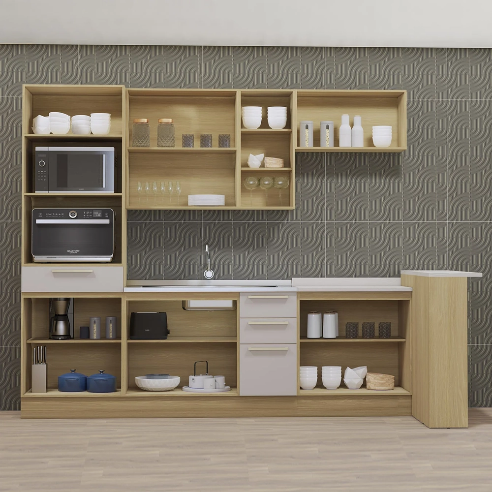 Armário Cozinha 7 Peças CP02 Com Pia Mirella Freijó/Cinammon L01 - Mpozenato