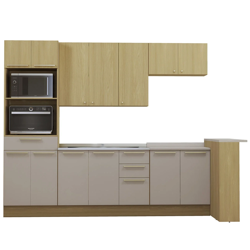 Armário Cozinha 7 Peças CP02 Com Pia Mirella Freijó/Cinammon L01 - Mpozenato